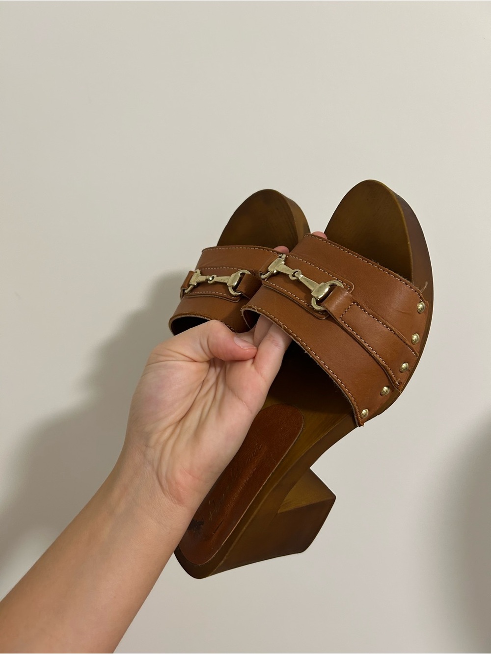 Brown Leather Heels with Gold Buckle Hardware